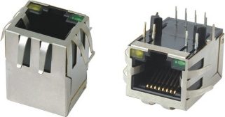 Einfach-RJ45-Buchse mit LEDs, zwei Ansichten